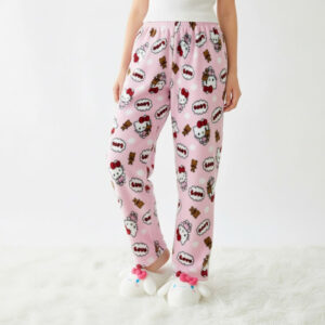 Fluffy Hello Kitty Pajama Pants Pink Love for womens