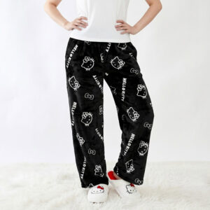 Hello Kitty PJ Pants Fuzzy black and white for womens
