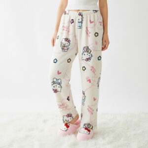 Women's Hello Kitty Pajama Pants White Fleece